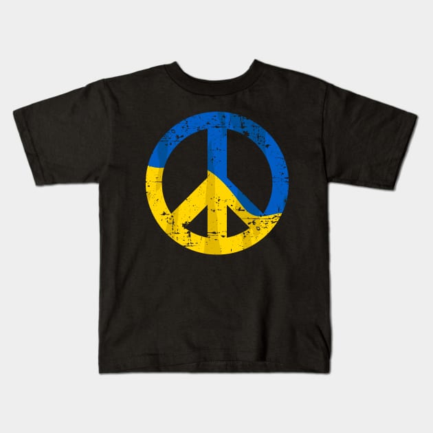 Retro Ukraine Peace Sign with Ukraine Flag Overlay Distressed Kids T-Shirt by hobrath